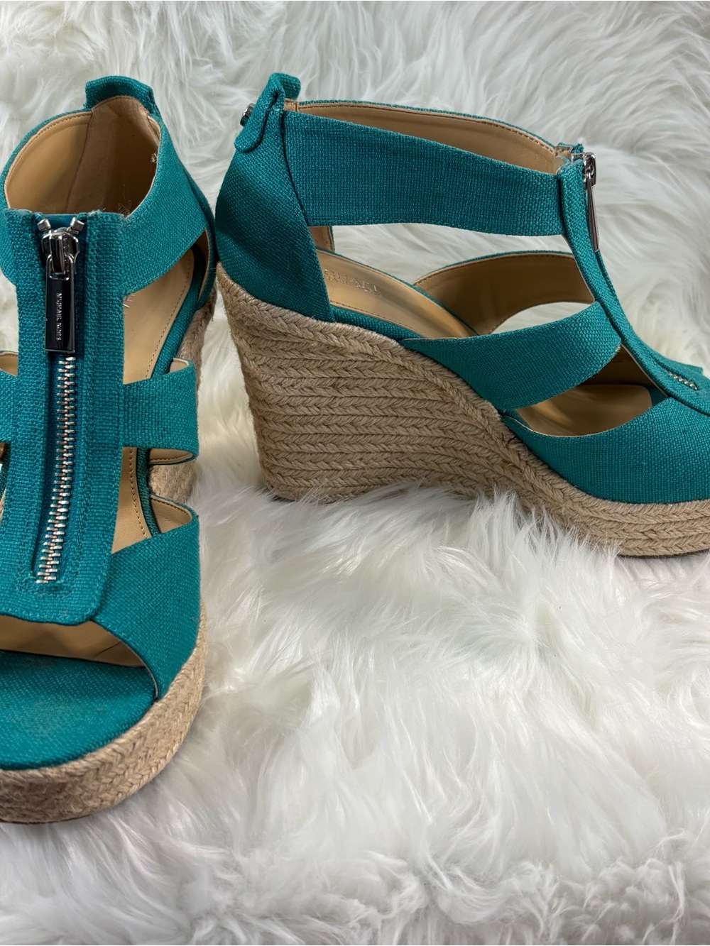 Michael Kors Wedge Teal Canvas Espadrille Sandals - Picture 6 of 12